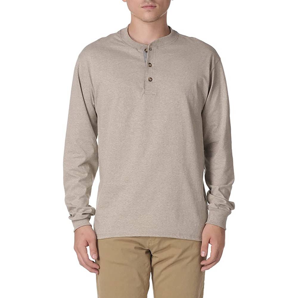 Hanes Men's T-Shirts, Men's BeefyT Henley Shirts, Men's Cotton Long Sleeve Shirts | Multiple Colors - PCRO