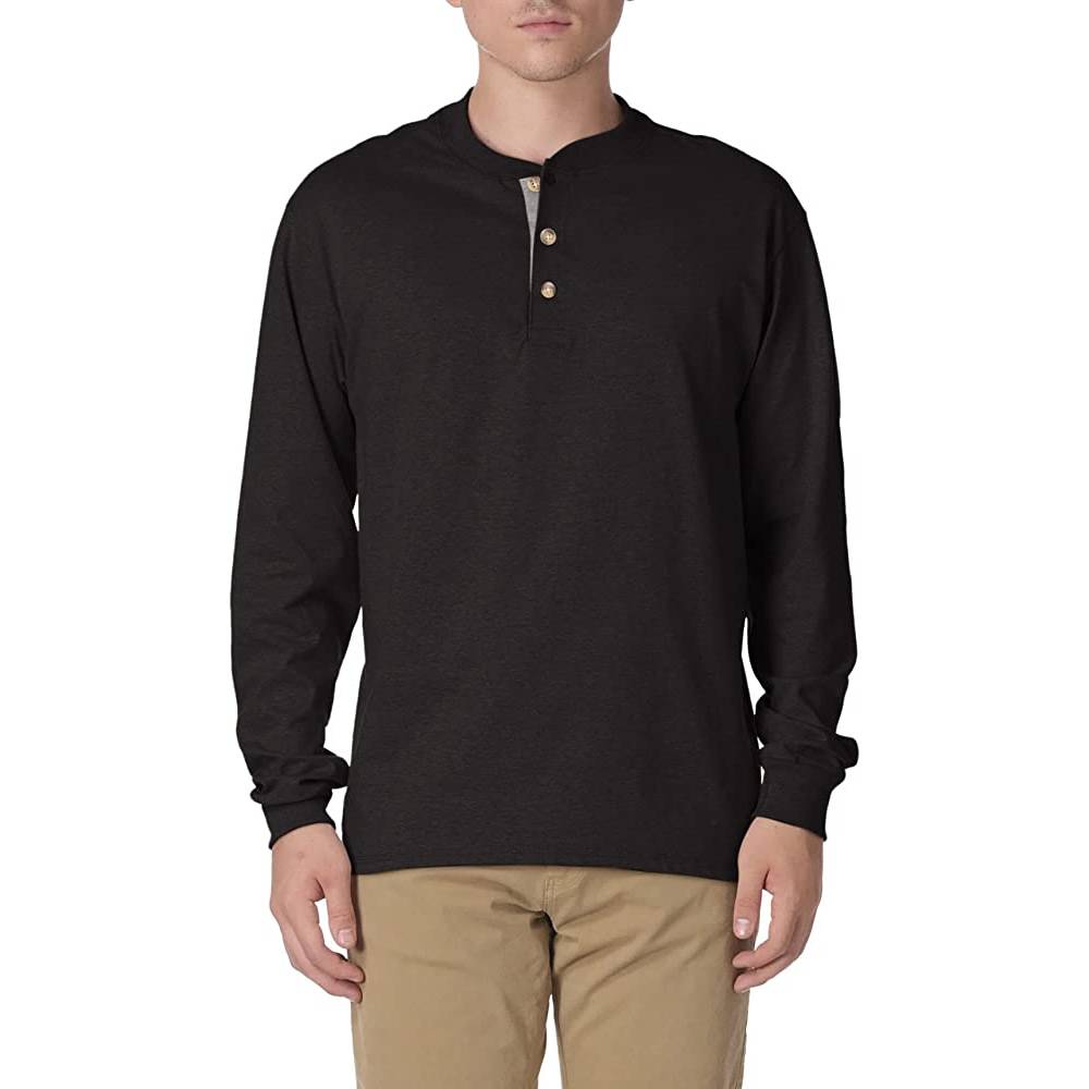 Hanes Men's T-Shirts, Men's BeefyT Henley Shirts, Men's Cotton Long Sleeve Shirts | Multiple Colors - EB