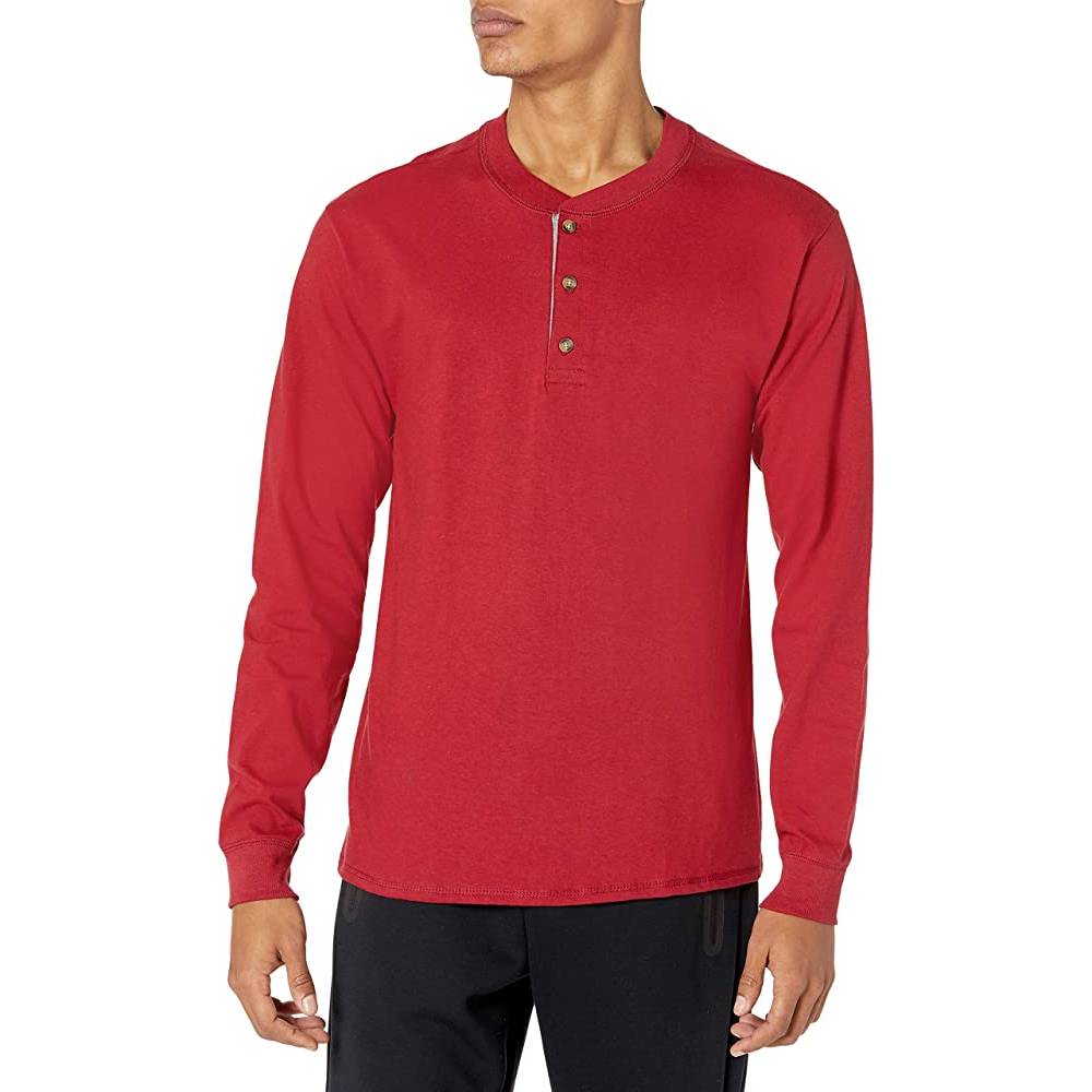 Hanes Men's T-Shirts, Men's BeefyT Henley Shirts, Men's Cotton Long Sleeve Shirts | Multiple Colors - BBK