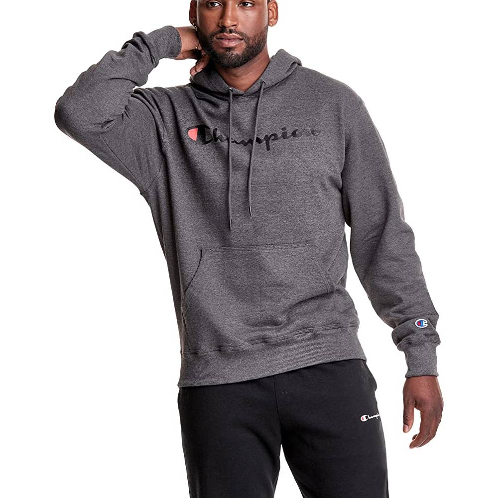 Champion Men's Pullover Hoodie, Powerblend Fleece Midweight Hooded Sweatshirt For Men, Best Hoodies for Men, Script | Multiple Colors and Size - GH