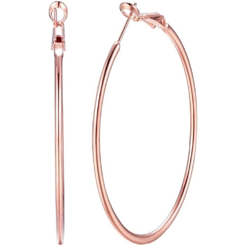 Dainty 70mm 14K Yellow Gold Silver Big Large Hoop Earrings For Women Girls Sensitive Ears Fashion Round Circle Huggie Hypoallergenic Hoops 3 Inch Minimalist Hooped Gifts Bff Birthday | Multiple Colors and Sizes - RG