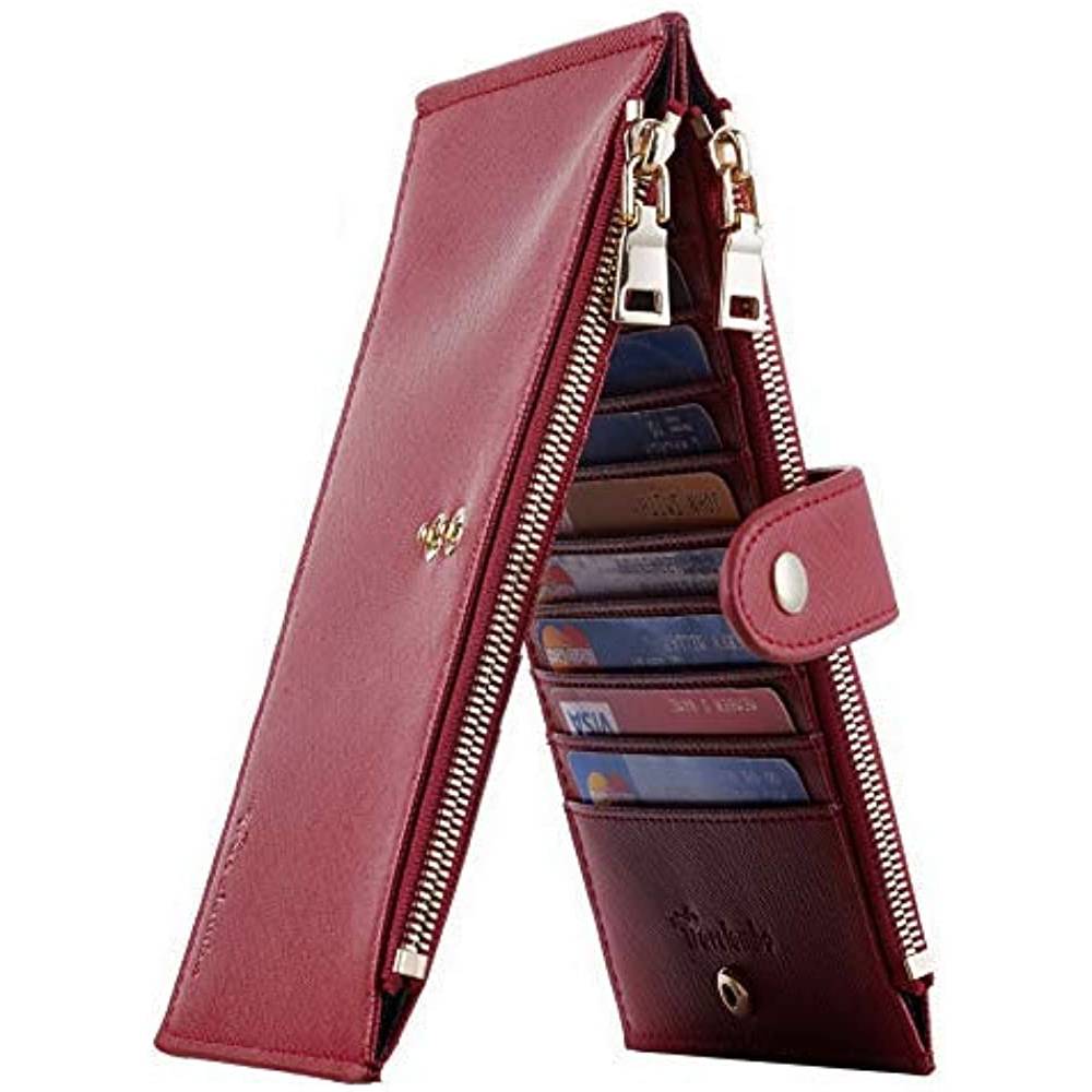 Travelambo Womens Walllet RFID Blocking Bifold Multi Card Case Wallet with Zipper Pocket | Multiple Colors and Sizes - RED