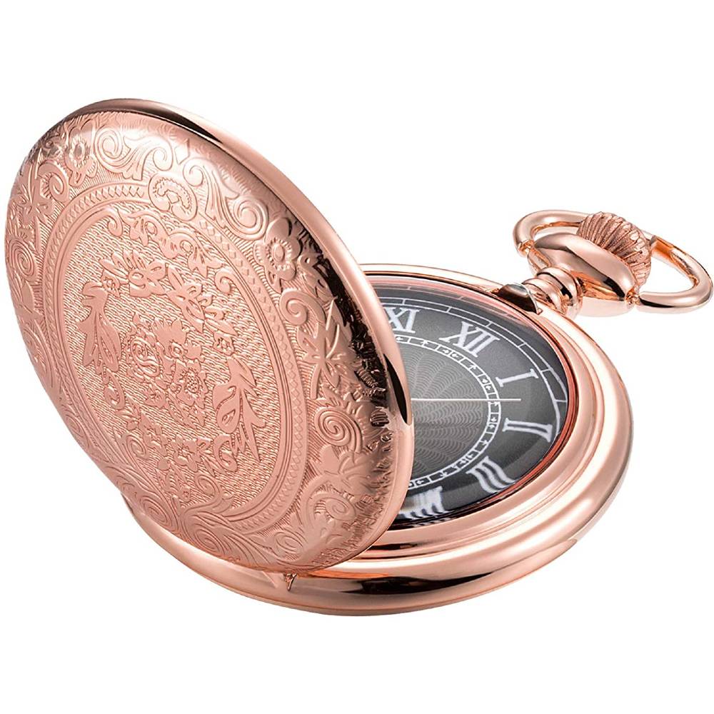 Hicarer Quartz Pocket Watch for Men with Black Dial and Chain Vintage Roman Numerals Christmas Gifts Birthday | Multiple Colors - RG