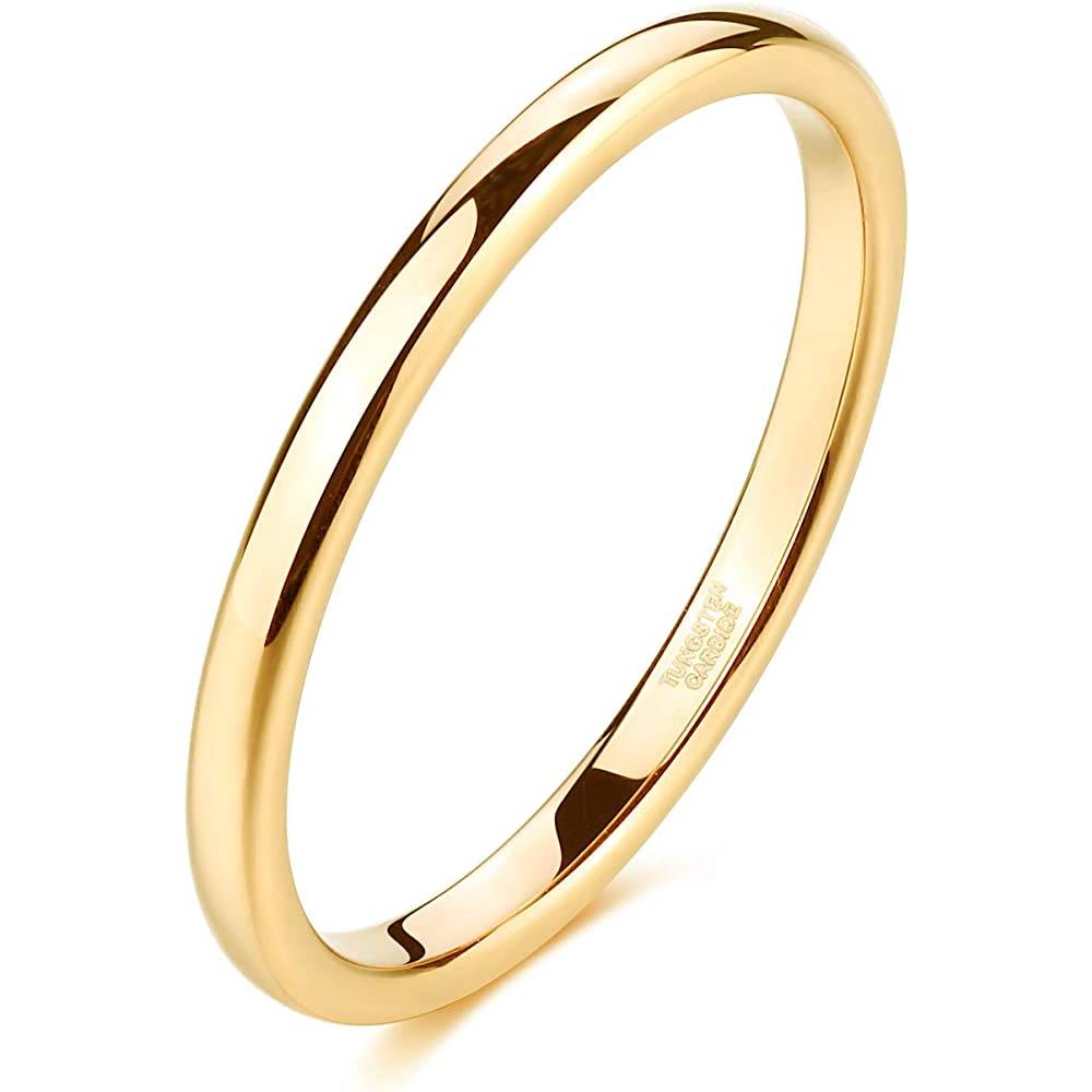 TRUMIUM 2mm 4mm 6mm 8mm Tungsten Wedding Band Ring for Men Women Gold/Rose Gold/Silver Domed High Polish Comfort Fit 4-15 | Multiple Colors and Sizes - TUG2MM
