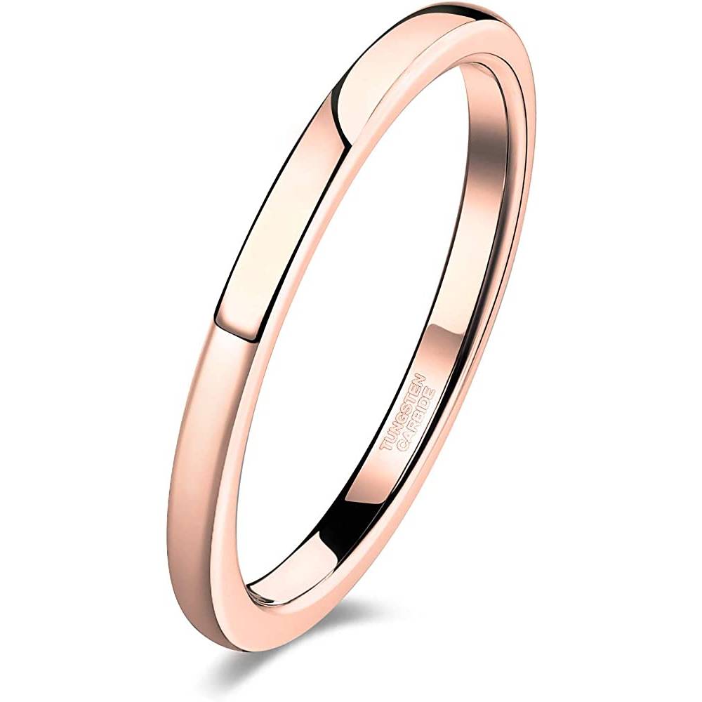 TRUMIUM 2mm 4mm 6mm 8mm Tungsten Wedding Band Ring for Men Women Gold/Rose Gold/Silver Domed High Polish Comfort Fit 4-15 | Multiple Colors and Sizes - TURG2MM