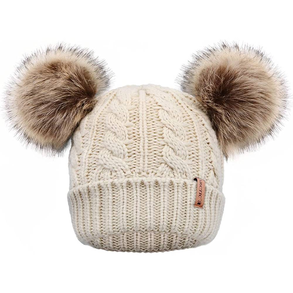 Arctic Paw Pom Pom Beanie Cable Knit Fleece Lined Winter Beanie Women Hat | Multiple Colors - BHCB
