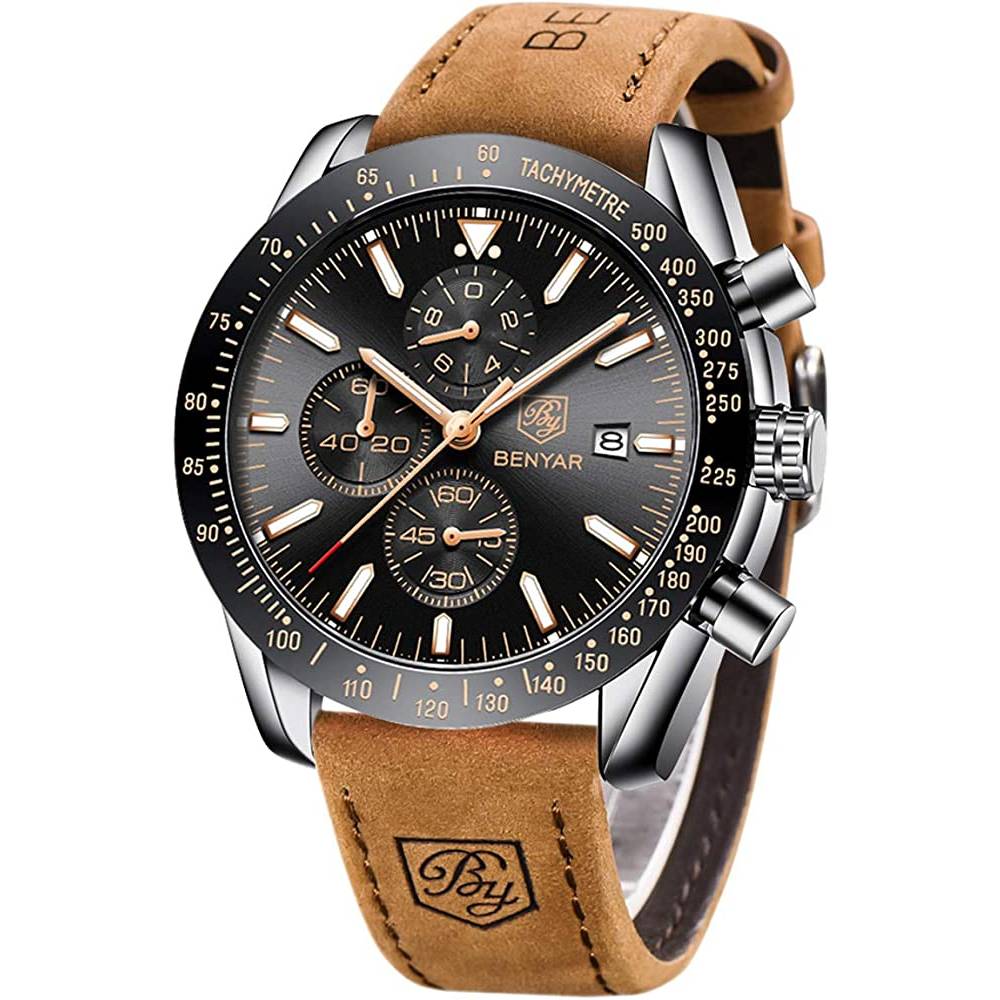 Mens Watches BY BENYAR Chronograph Analog Quartz Movement Stylish Sports Designer Wrist Watch 30M Waterproof Elegant Gift Watch for Men | Multiple Colors - B