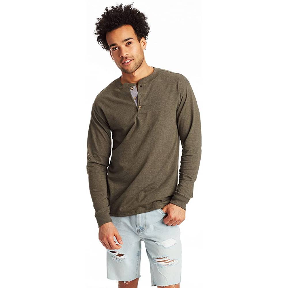 Hanes Men's T-Shirts, Men's BeefyT Henley Shirts, Men's Cotton Long Sleeve Shirts | Multiple Colors - CGH