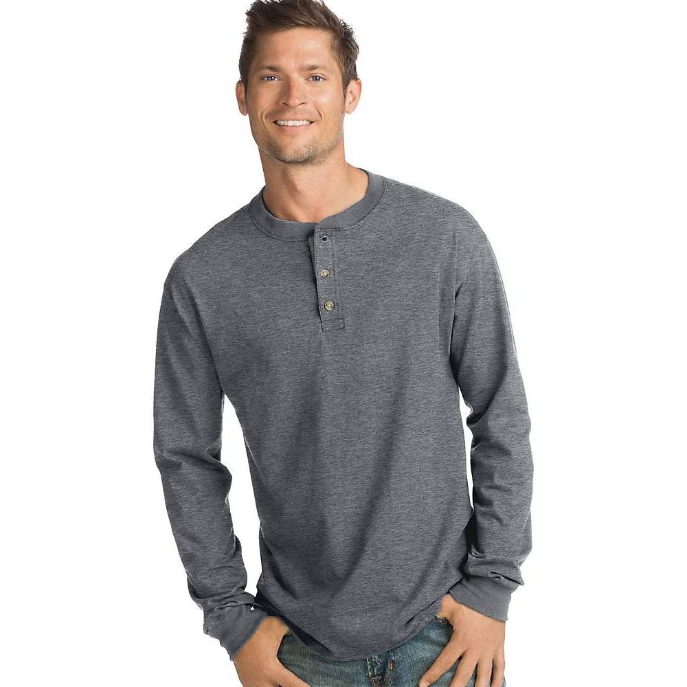 Hanes Men's T-Shirts, Men's BeefyT Henley Shirts, Men's Cotton Long Sleeve Shirts | Multiple Colors - ST