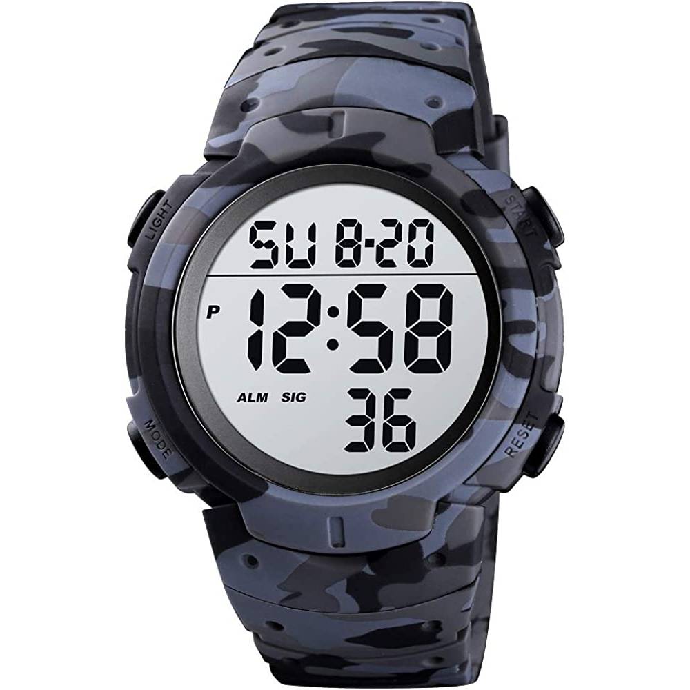 Mens Digital Sports Watch LED Screen Large Face Military Watches for Men Waterproof Casual Luminous Stopwatch Alarm Simple Army Watch - GC