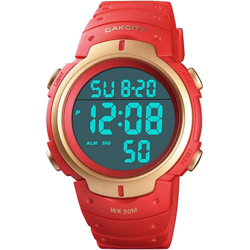 Mens Digital Sports Watch LED Screen Large Face Military Watches for Men Waterproof Casual Luminous Stopwatch Alarm Simple Army Watch - R
