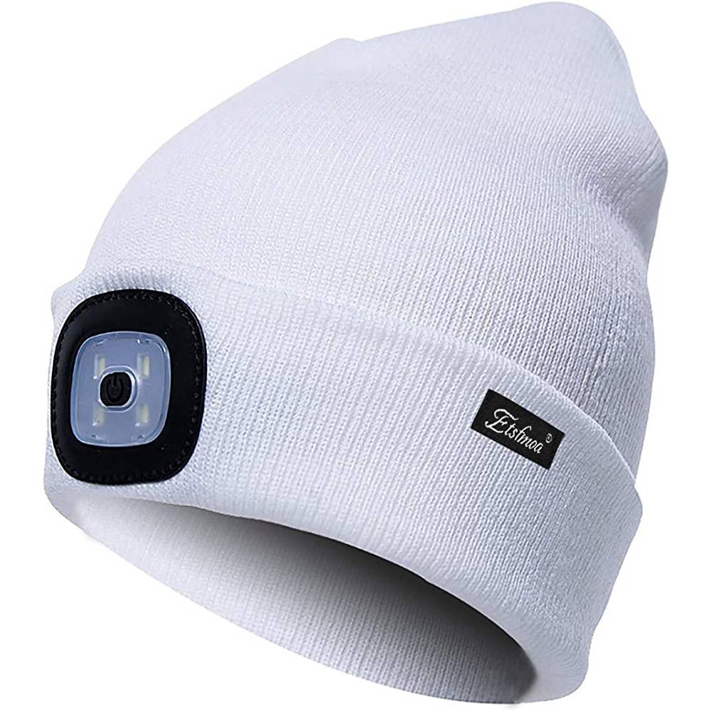 Etsfmoa Unisex Beanie Hat with The Light Gifts for Men Dad Father USB Rechargeable Caps | Multiple Colors - WH
