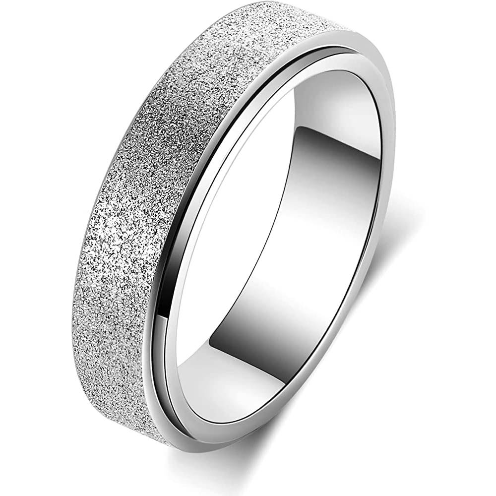 Titanium Stainless Steel Anxiety Ring for Women Men, Size 6-10, Width 6MM, 5-Color: Rose Gold-Rainbow-Silver-Black-Blue, Sand Blasted Finished | Multiple Colors and Sizes - S