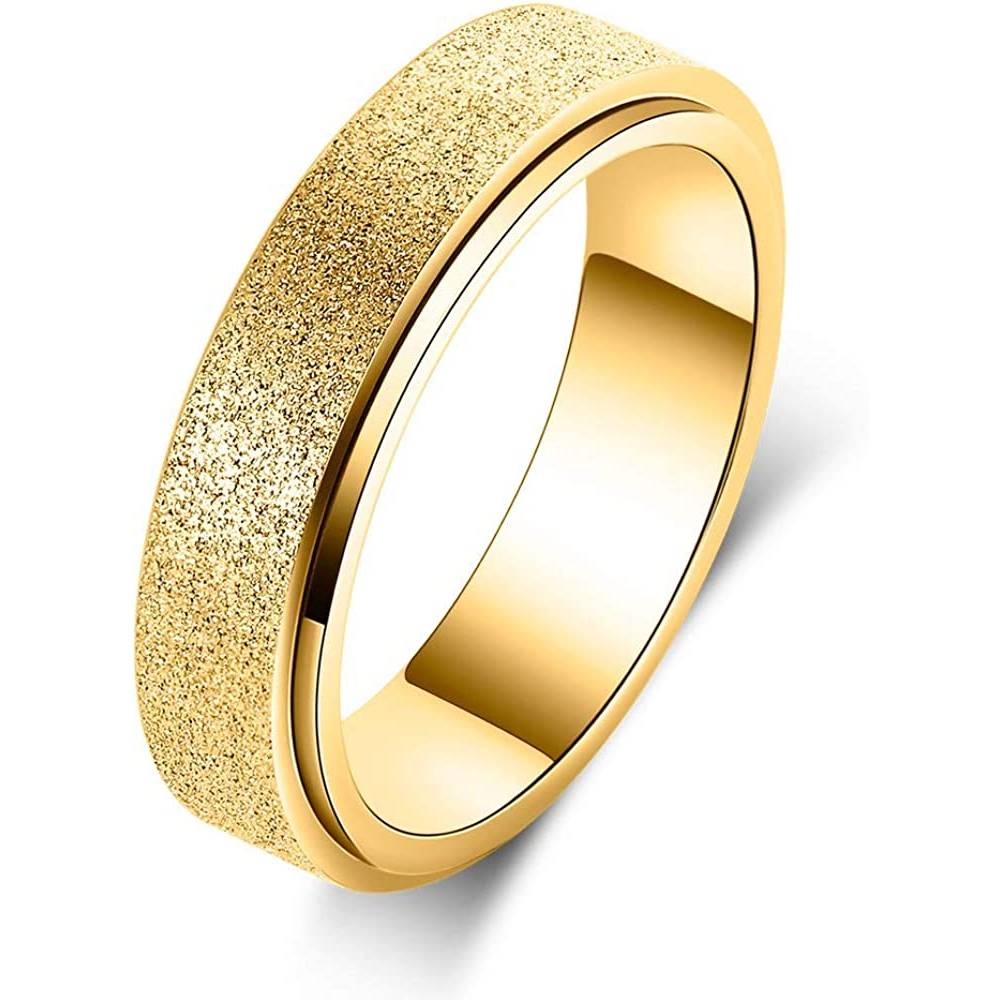 Titanium Stainless Steel Anxiety Ring for Women Men, Size 6-10, Width 6MM, 5-Color: Rose Gold-Rainbow-Silver-Black-Blue, Sand Blasted Finished | Multiple Colors and Sizes - G