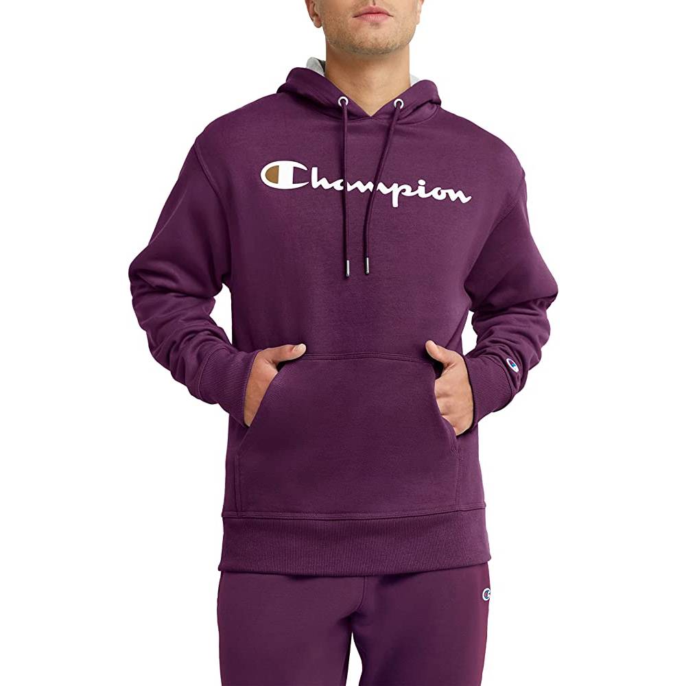 Champion Men's Pullover Hoodie, Powerblend Fleece Midweight Hooded Sweatshirt For Men, Best Hoodies for Men, Script | Multiple Colors and Size