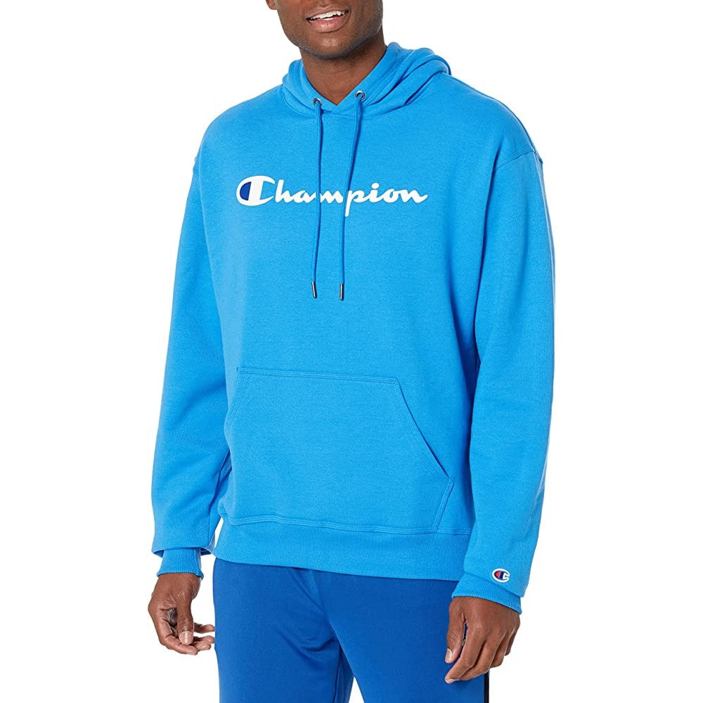 Champion Men's Pullover Hoodie, Powerblend Fleece Midweight Hooded Sweatshirt For Men, Best Hoodies for Men, Script | Multiple Colors and Size - BLU