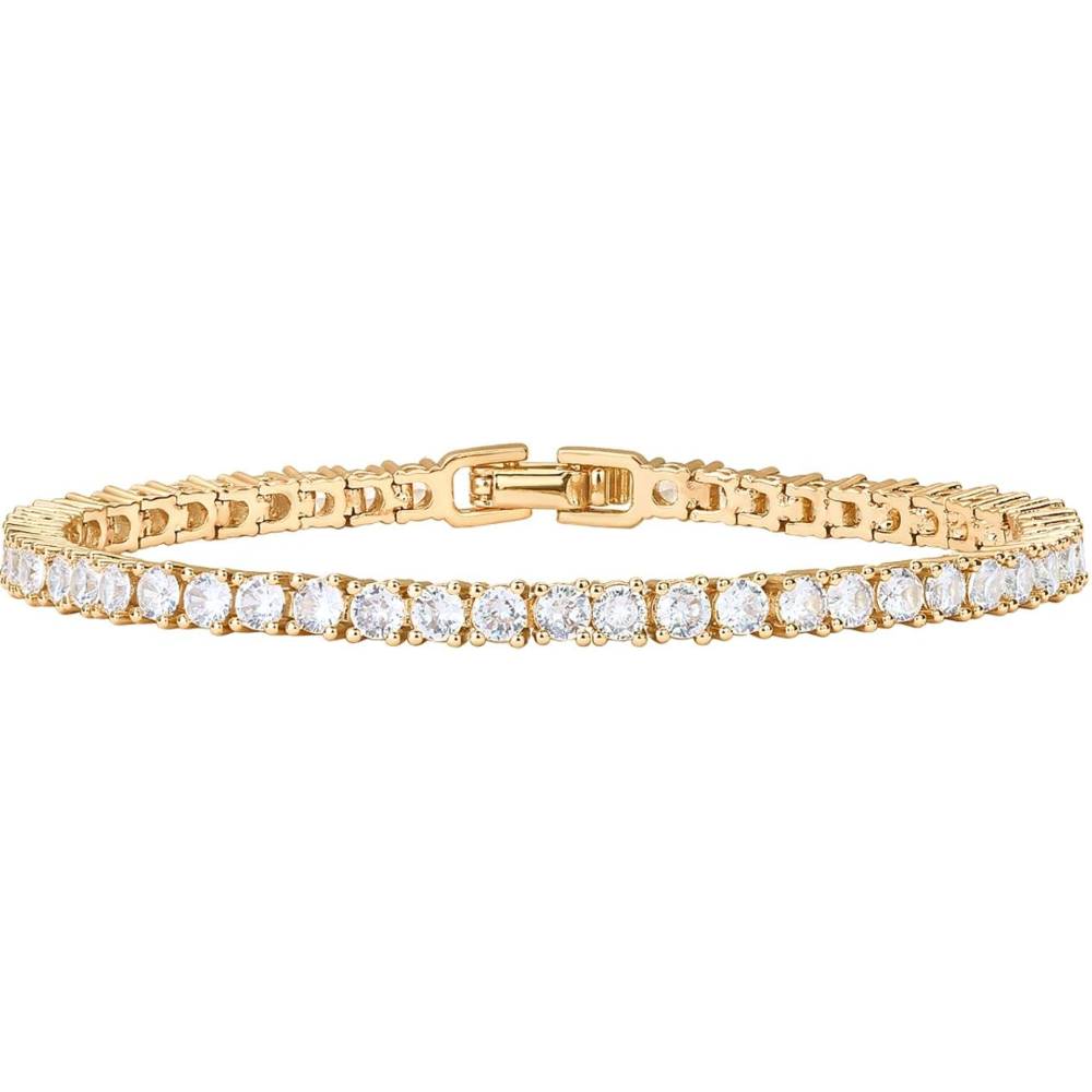 PAVOI 14K Gold Plated 3mm Cubic Zirconia Classic Tennis Bracelet | Gold Bracelets for Women | Size 6.5-7.5 Inch | Multiple Colors and Sizes - YV