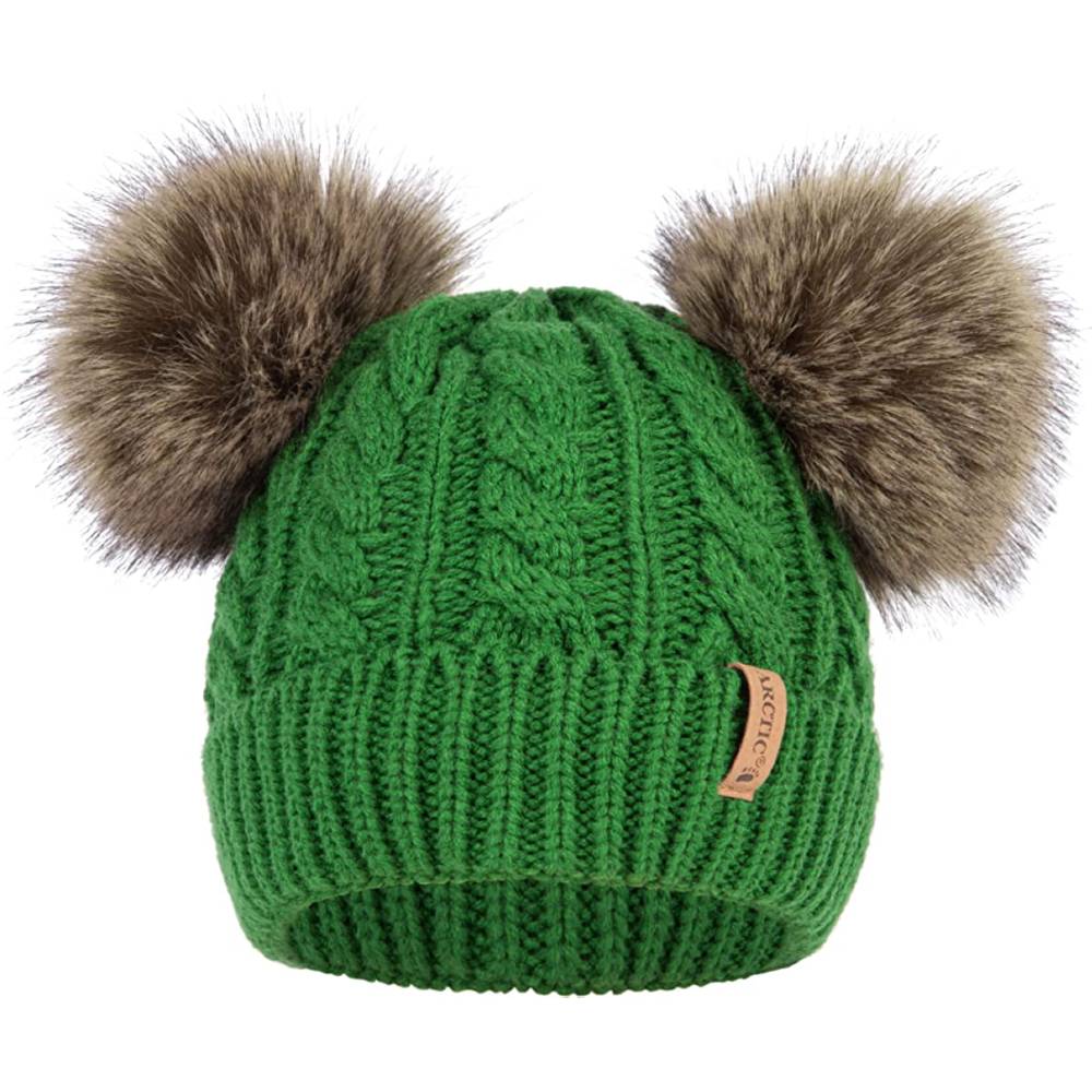 Arctic Paw Pom Pom Beanie Cable Knit Fleece Lined Winter Beanie Women Hat | Multiple Colors - DG