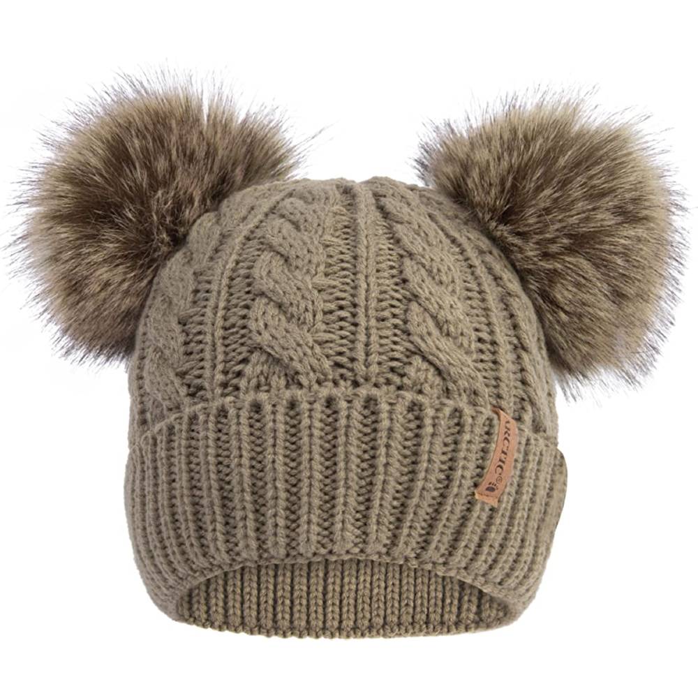 Arctic Paw Pom Pom Beanie Cable Knit Fleece Lined Winter Beanie Women Hat | Multiple Colors - K