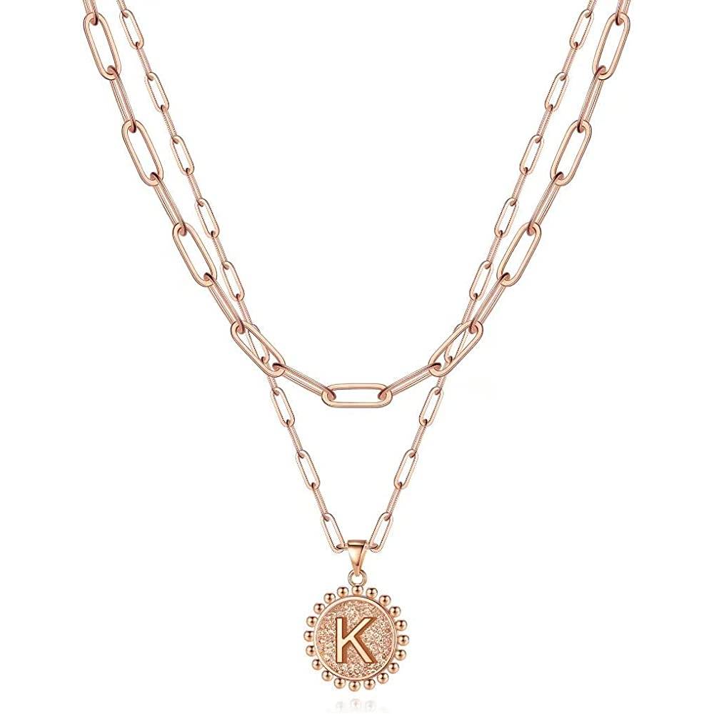 Layered Choker Necklaces for Women, 14K Gold Plated Dainty Layering Paperclip Chain Necklace Simple Adjustable Initial Coin Pendant Necklaces Layered Gold Chain Necklaces for Women Jewelry Gifts | Multiple Colors and Sizes - RG