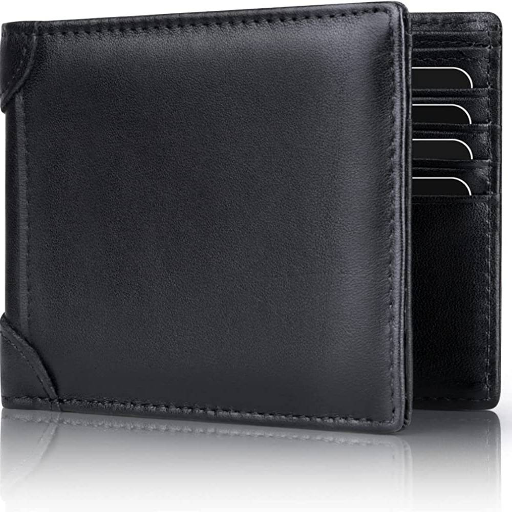 Mens Wallet RFID Genuine Leather Slim Bifold Wallets For Men Removable ID Windows 11 Cards Holders Gift Box | Multiple Colors - B