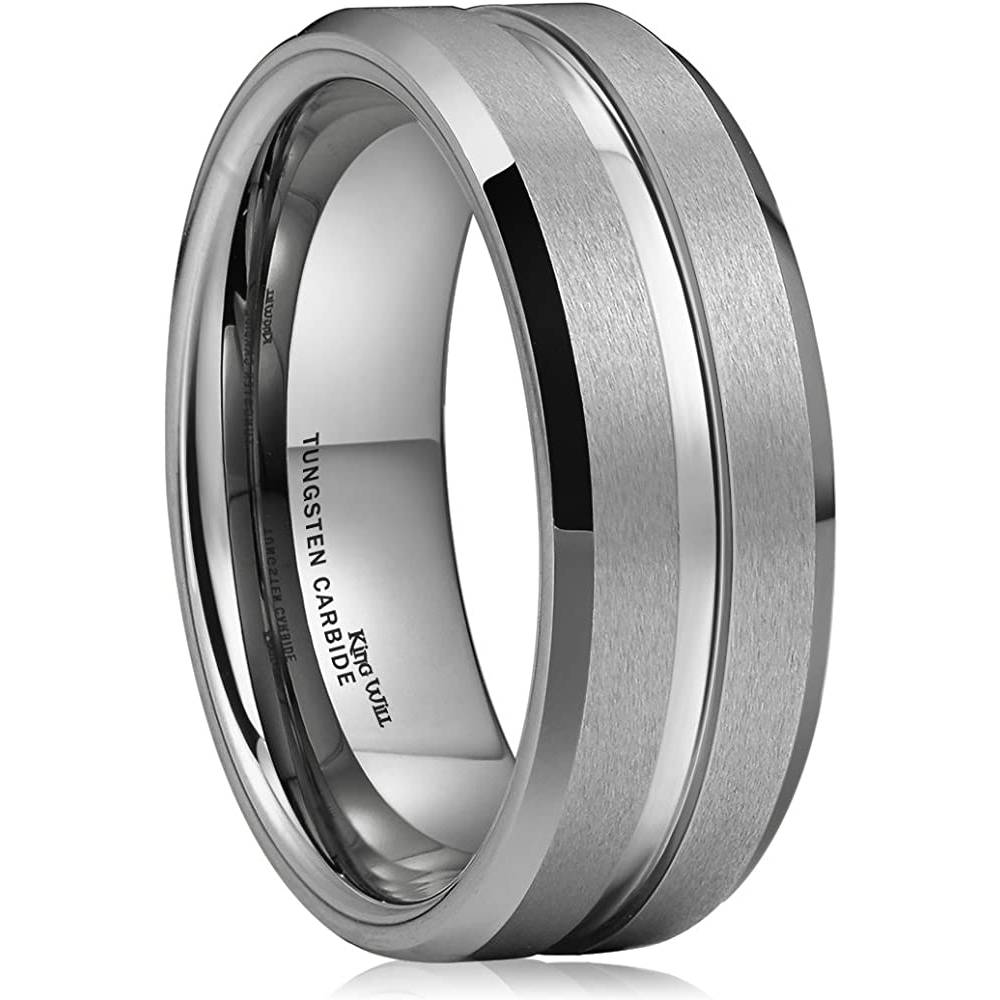 King Will Classic 8mm Tungsten Carbide Wedding Band Ring for Men Grooved Center Comfort Fit Black/Silver/Gold/Blue | Multiple Colors - SLI