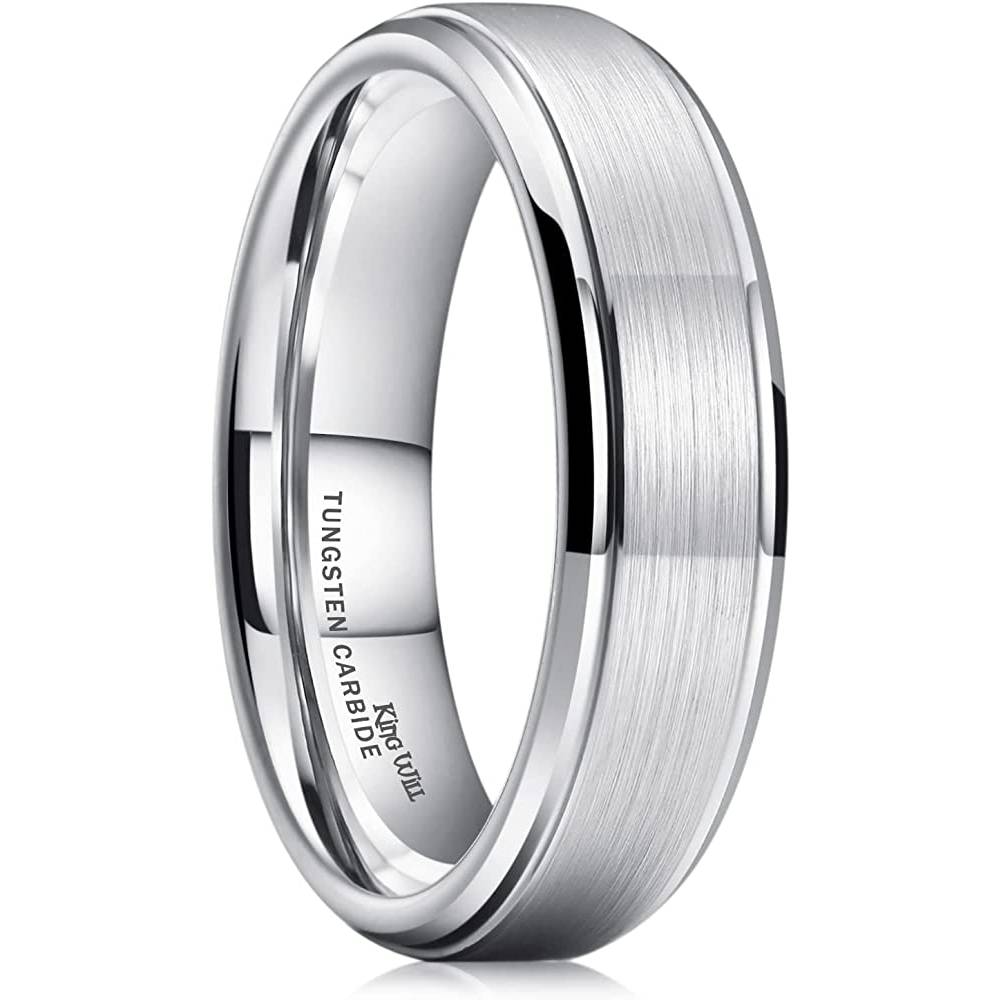 King Will Basic Tungsten Ring for Men 6mm 7mm 8mm 9mm 10mm Silver Blue Tungsten Wedding Band Matte Brushed Finish Comfort Fit | Multiple Colors - 6MM