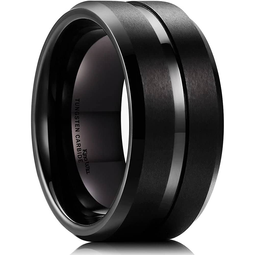 King Will Classic 8mm Tungsten Carbide Wedding Band Ring for Men Grooved Center Comfort Fit Black/Silver/Gold/Blue | Multiple Colors - B