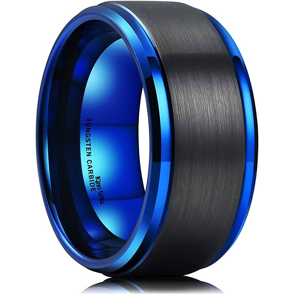 King Will Basic Tungsten Ring for Men 6mm 7mm 8mm 9mm 10mm Silver Blue Tungsten Wedding Band Matte Brushed Finish Comfort Fit | Multiple Colors - BL10MM