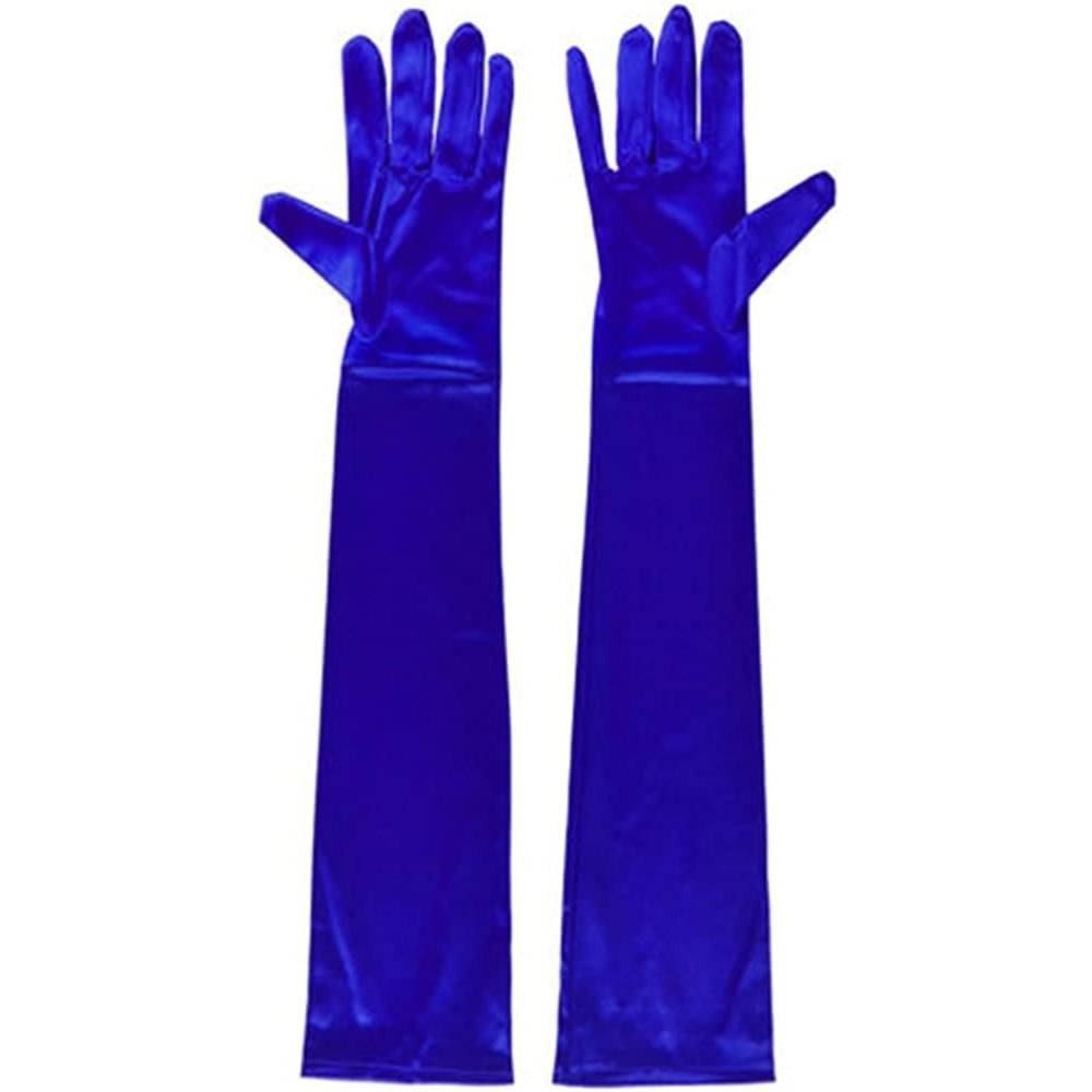 DreamHigh Women's Evening Party Mittens 21 " Long Black / White Satin Finger Gloves | Multiple Colors - BL
