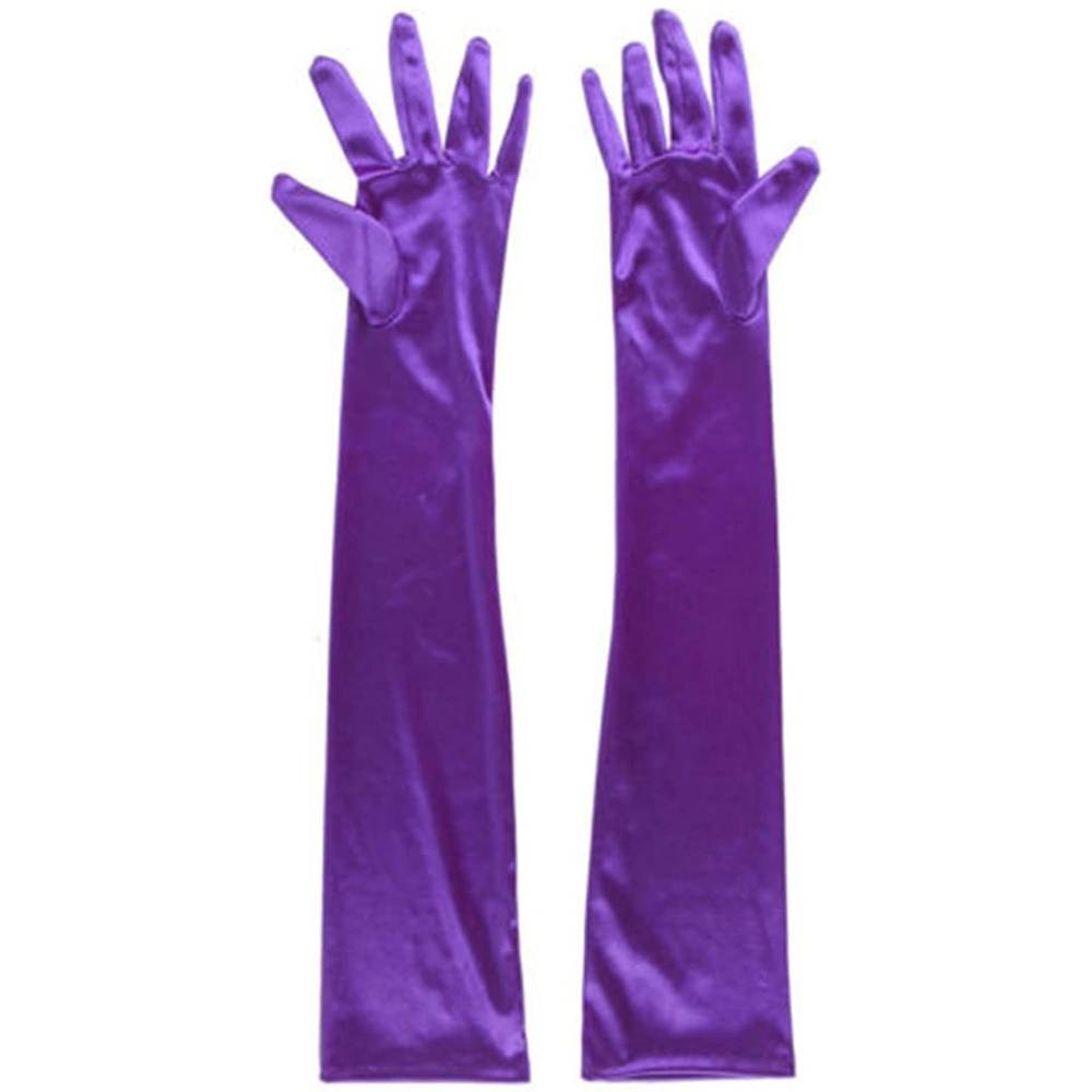 DreamHigh Women's Evening Party Mittens 21 " Long Black / White Satin Finger Gloves | Multiple Colors - VO