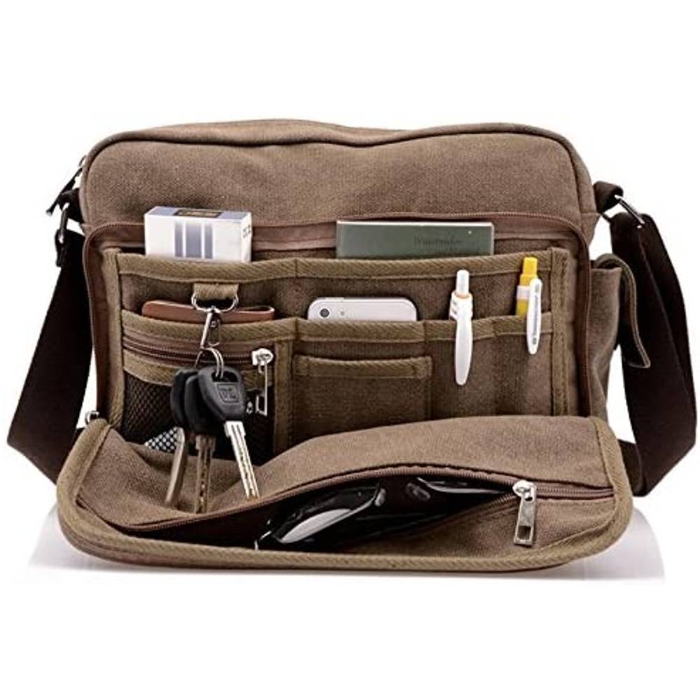 Topfox Men's Multifunctional Canvas Messenger Handbag Outdoor Sports Over Shoulder Crossbody Side Bag (Black) | Multiple Colors - CF