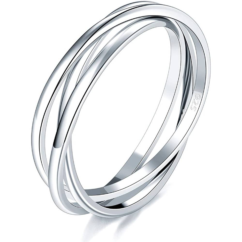 BORUO 925 Sterling Silver Ring Triple Row Rolling Interlocking Silver Rings High Polish Rings for Women, Men Each Band Width 1.8mm Size 4-12 - SLI