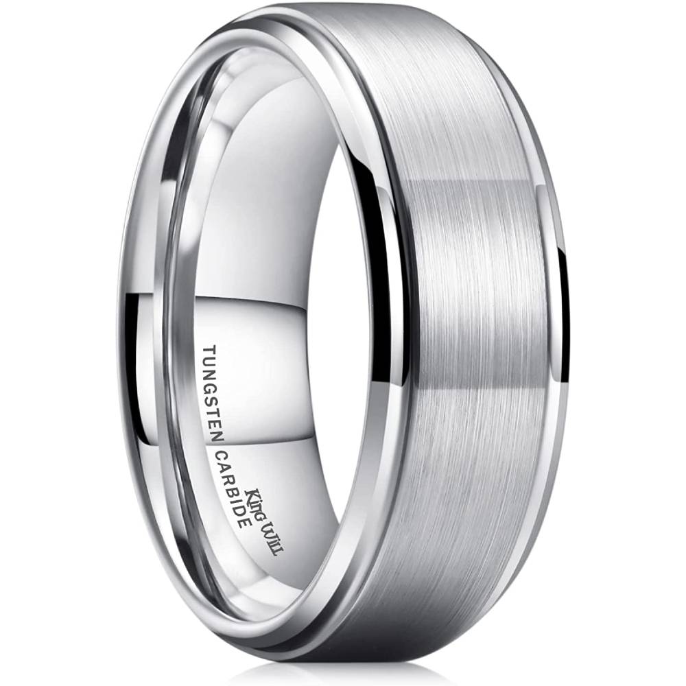 King Will Basic Tungsten Ring for Men 6mm 7mm 8mm 9mm 10mm Silver Blue Tungsten Wedding Band Matte Brushed Finish Comfort Fit | Multiple Colors - 8MM