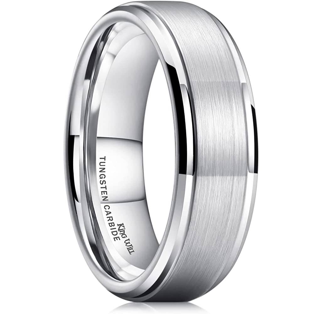 King Will Basic Tungsten Ring for Men 6mm 7mm 8mm 9mm 10mm Silver Blue Tungsten Wedding Band Matte Brushed Finish Comfort Fit | Multiple Colors - 7MM
