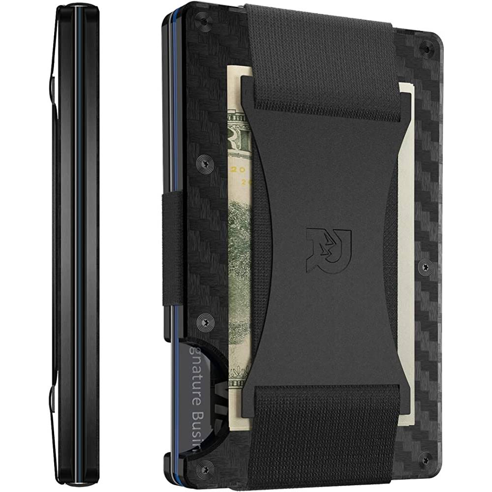 The Ridge Minimalist Slim Wallet For Men - RFID Blocking Front Pocket Credit Card Holder - Aluminum Metal Small Mens Wallets with Cash Strap (Black) | Multiple Colors - CF