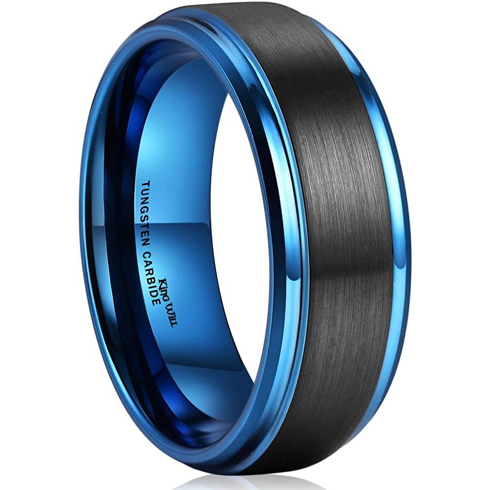 King Will Basic Tungsten Ring for Men 6mm 7mm 8mm 9mm 10mm Silver Blue Tungsten Wedding Band Matte Brushed Finish Comfort Fit | Multiple Colors - BL8MM