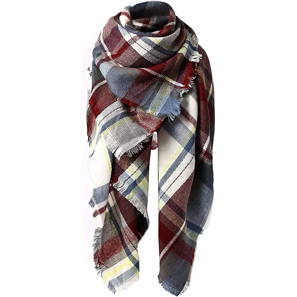 Women's Fall Winter Scarf Classic Tassel Plaid Scarf Warm Soft Chunky Large Blanket Wrap Shawl Scarves | Multiple Colors - PU