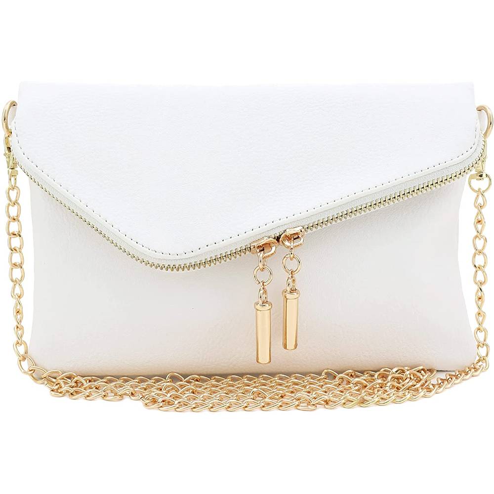 Envelope Wristlet Clutch Crossbody Bag with Chain Strap - WH