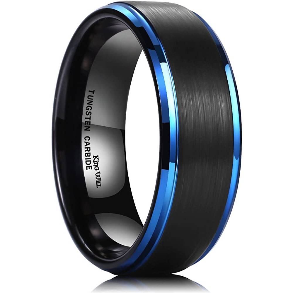 King Will Basic Tungsten Ring for Men 6mm 7mm 8mm 9mm 10mm Silver Blue Tungsten Wedding Band Matte Brushed Finish Comfort Fit | Multiple Colors - BLE8MM