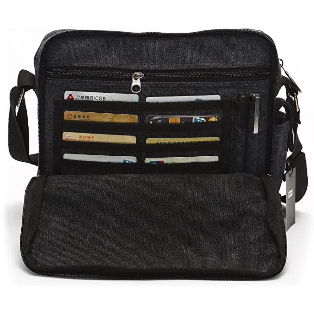 Topfox Men's Multifunctional Canvas Messenger Handbag Outdoor Sports Over Shoulder Crossbody Side Bag (Black) | Multiple Colors - B