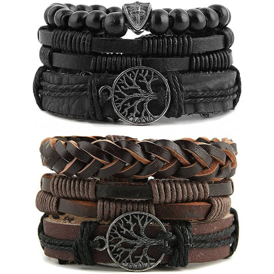 HZMAN Genuine Leather Tree of life Bracelets Men Women, Tiger Eye Natural Stone Lava Rock Beads Ethnic Tribal Elastic Bracelets Wristbands | Multiple Colors - CSE