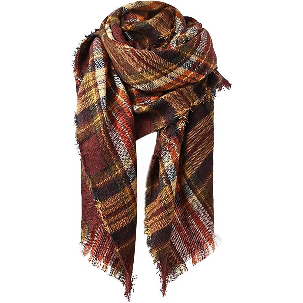 Women's Fall Winter Scarf Classic Tassel Plaid Scarf Warm Soft Chunky Large Blanket Wrap Shawl Scarves | Multiple Colors - CF