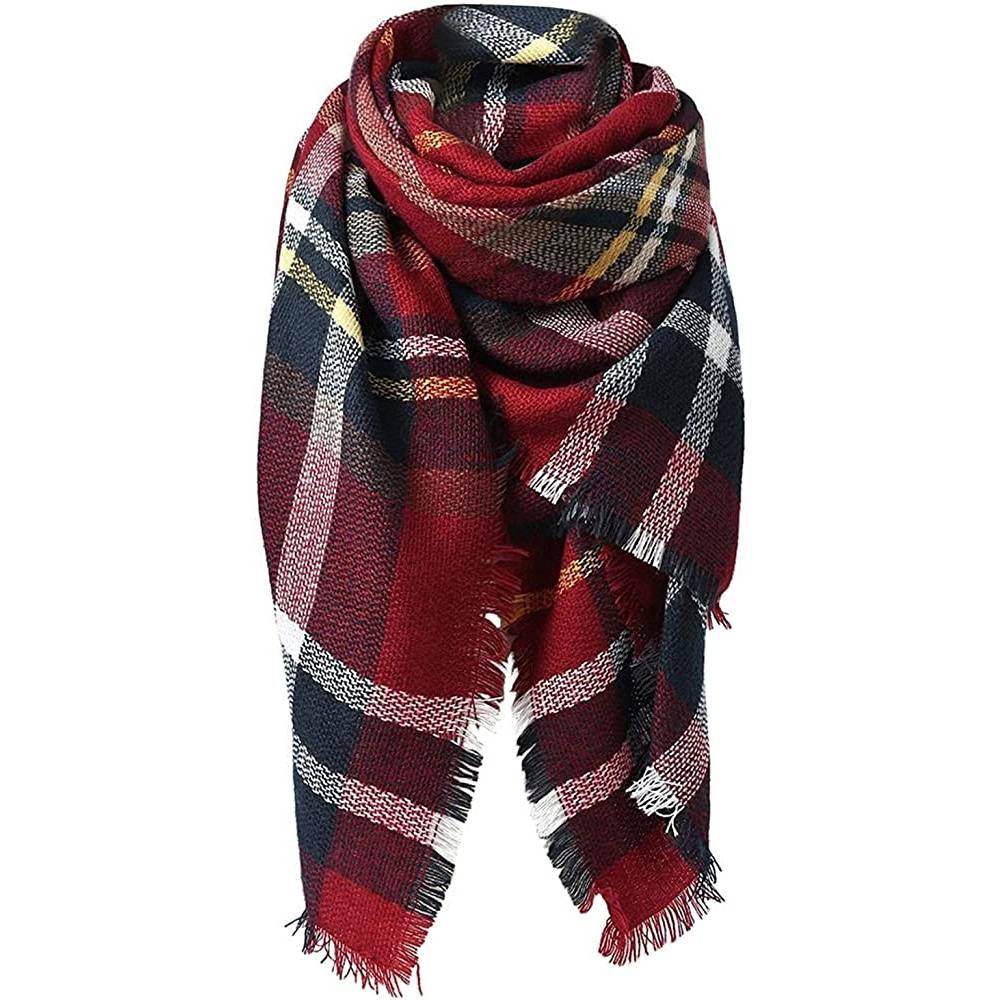 Women's Fall Winter Scarf Classic Tassel Plaid Scarf Warm Soft Chunky Large Blanket Wrap Shawl Scarves | Multiple Colors - DRN