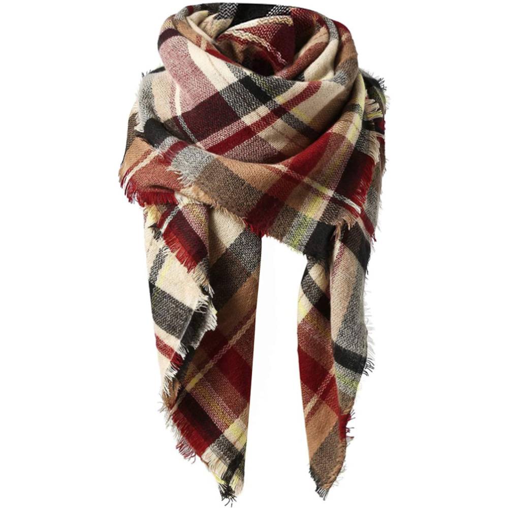 Women's Fall Winter Scarf Classic Tassel Plaid Scarf Warm Soft Chunky Large Blanket Wrap Shawl Scarves | Multiple Colors - APS
