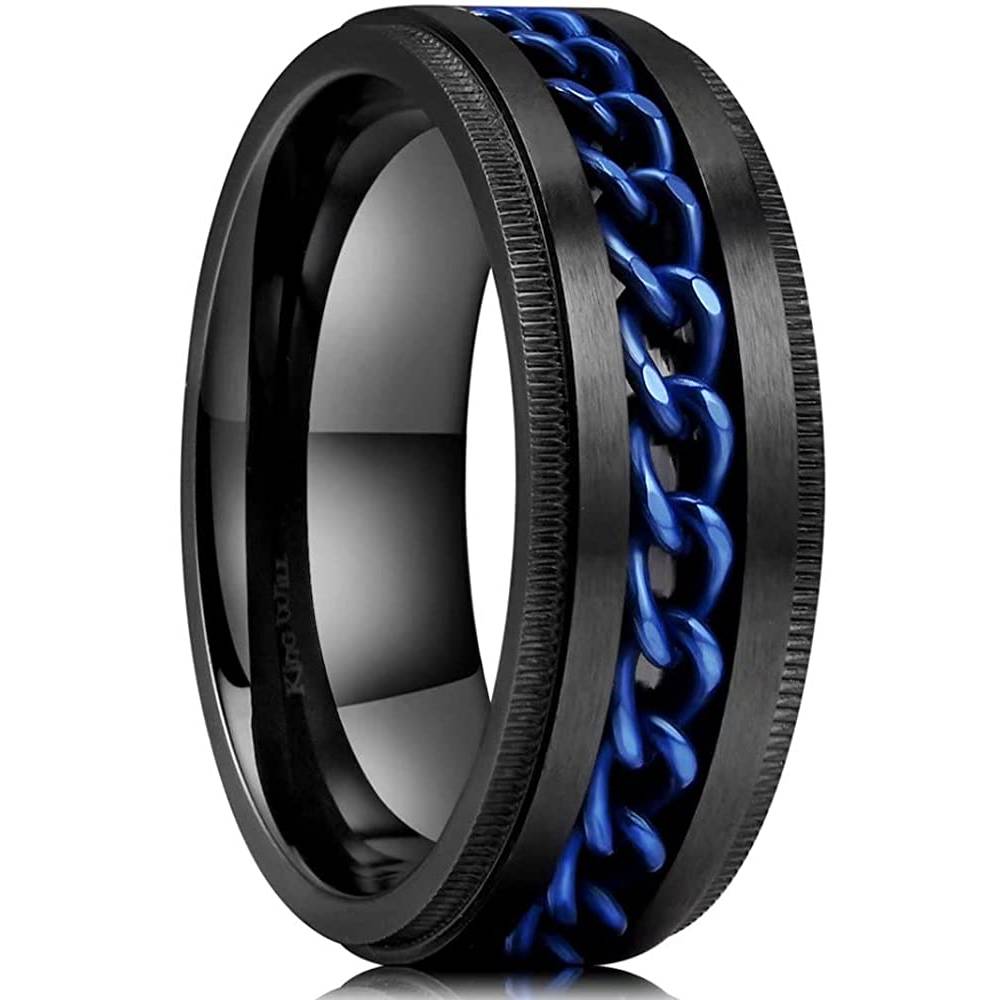 King Will Intertwine 8mm Spinner Ring Stainless Steel Fidget Ring Anxiety Ring for Men Black/Blue/Silver/Gold Fidget Anxiety Ring | Multiple Colors - BL