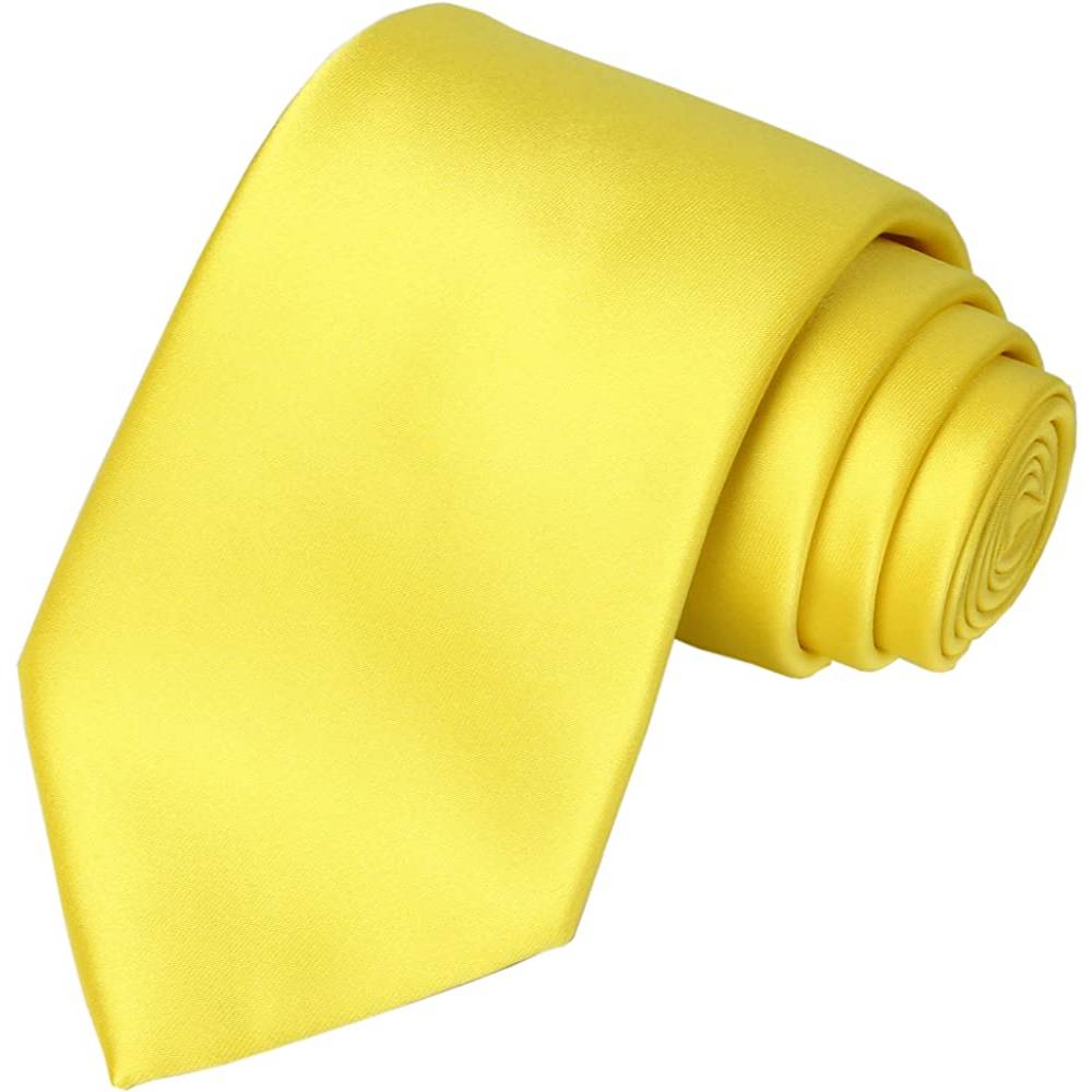 KissTies Solid Satin Tie Pure Color Necktie Mens Ties + Gift Box | Multiple Colors - YEL