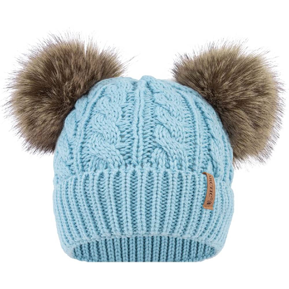 Arctic Paw Pom Pom Beanie Cable Knit Fleece Lined Winter Beanie Women Hat | Multiple Colors - LB