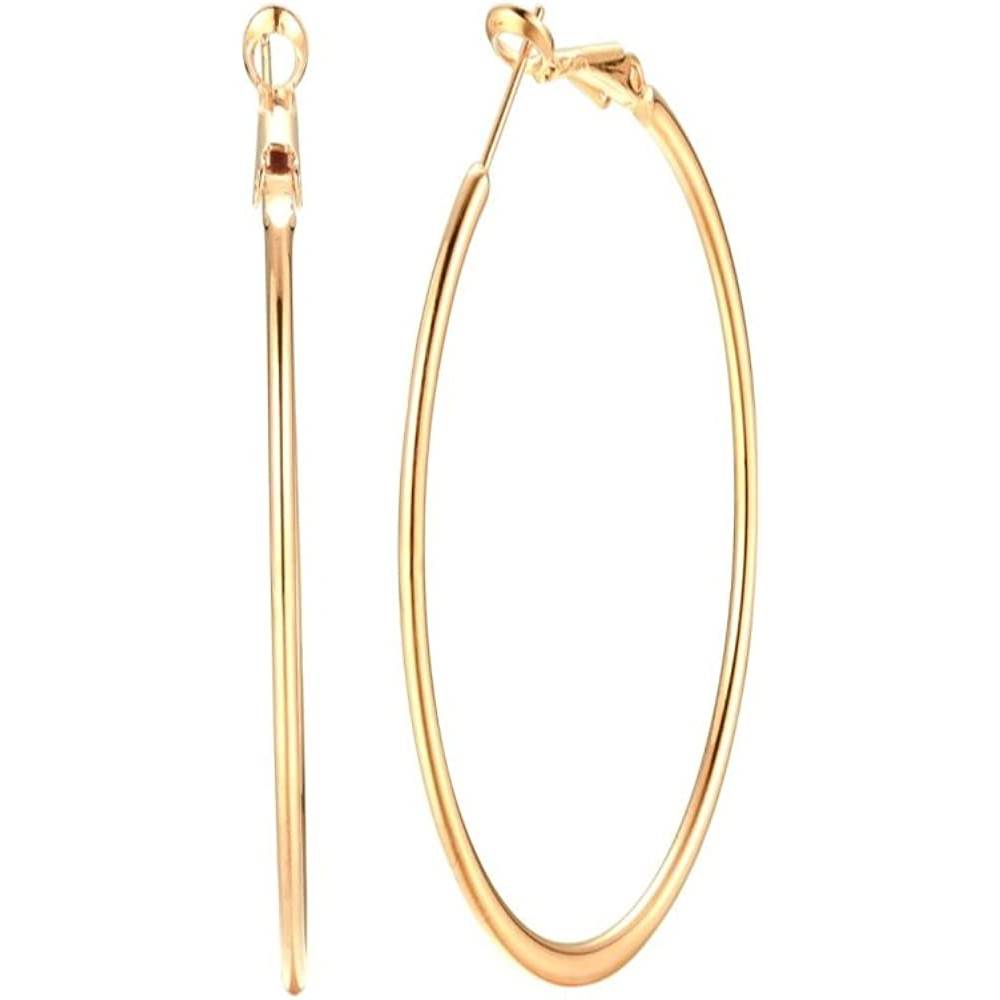 Dainty 70mm 14K Yellow Gold Silver Big Large Hoop Earrings For Women Girls Sensitive Ears Fashion Round Circle Huggie Hypoallergenic Hoops 3 Inch Minimalist Hooped Gifts Bff Birthday | Multiple Colors and Sizes - YG