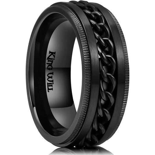 King Will Intertwine 8mm Spinner Ring Stainless Steel Fidget Ring Anxiety Ring for Men Black/Blue/Silver/Gold Fidget Anxiety Ring | Multiple Colors - B